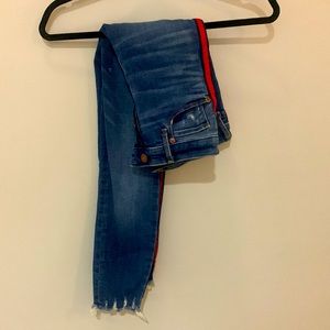Red Stipe A&F Skinny Ankle Jeans